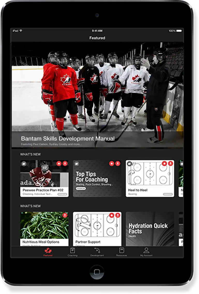 Coaching content library on tablet